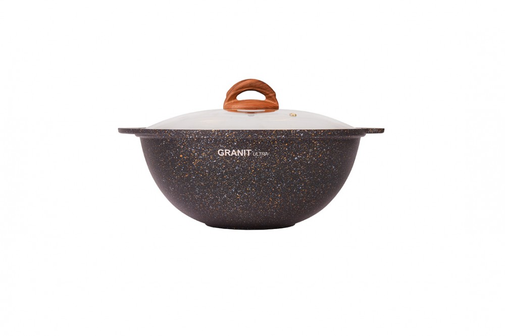 Казан 4,5л Granit ultra, АП черный/золотой, ручки лит KUKMARA 