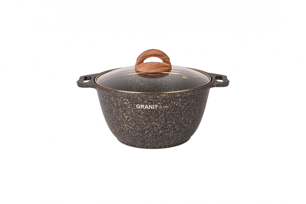 Кастрюля 4л Granit ultra АП черный/золотой, ручки лит KUKMARA 